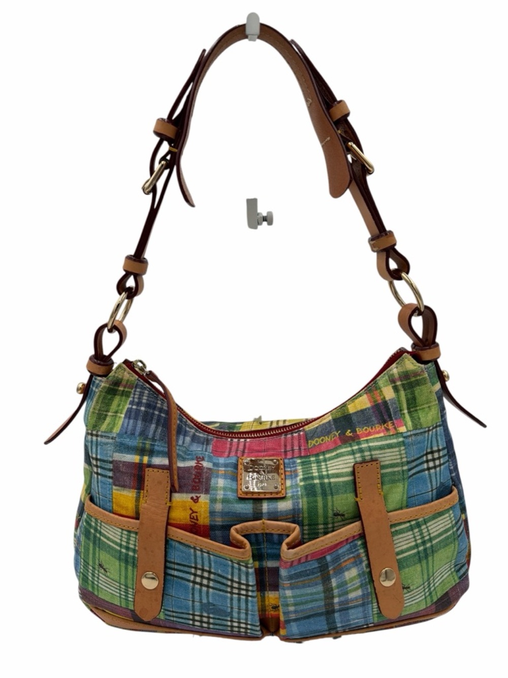 Dooney & Bourke Safari Madras Plaid “Picnic Ants” Canvas Leather Shoulder Bag